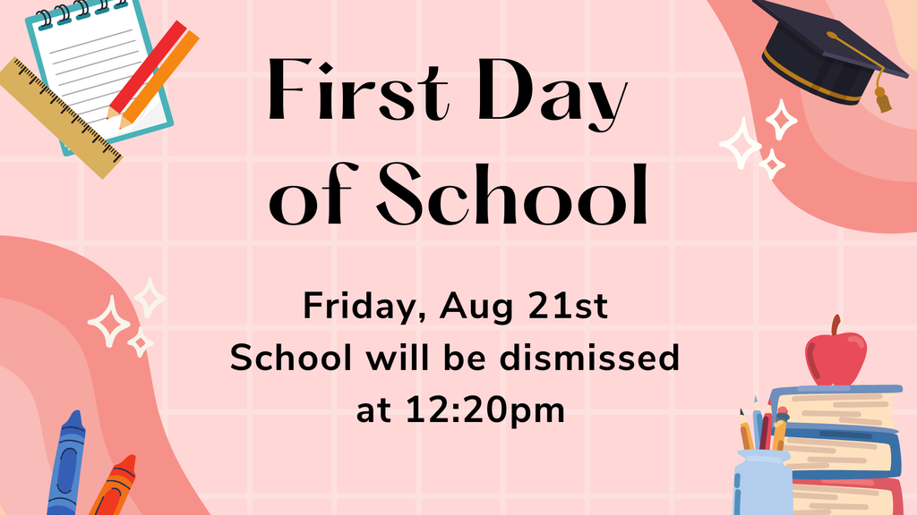 School supply clip art on a pink background.