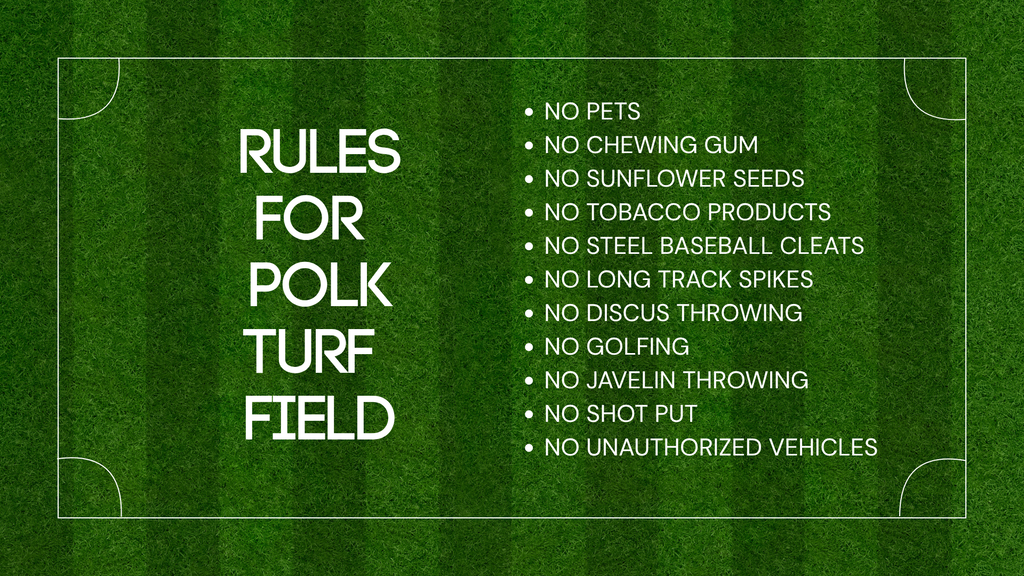 Grass like background with white lines and white text.