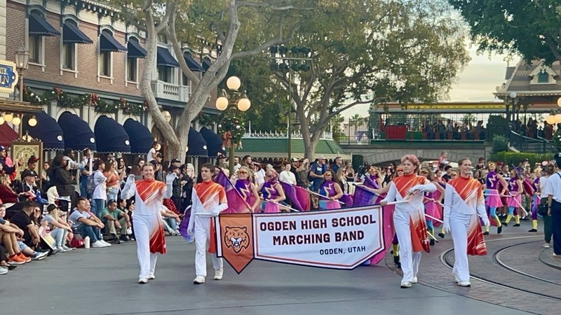 Ogden High Band marching in Disney Parade