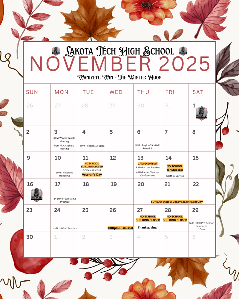 November 2025 Caledar -Waniyetu Wi - The Winter Moon