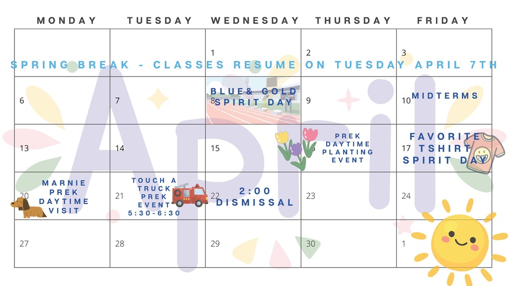 Lincoln School Activity Calendar April 2026