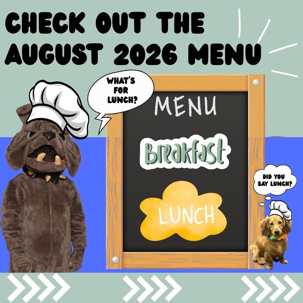 August 2026 Menu for breakfast and lunch