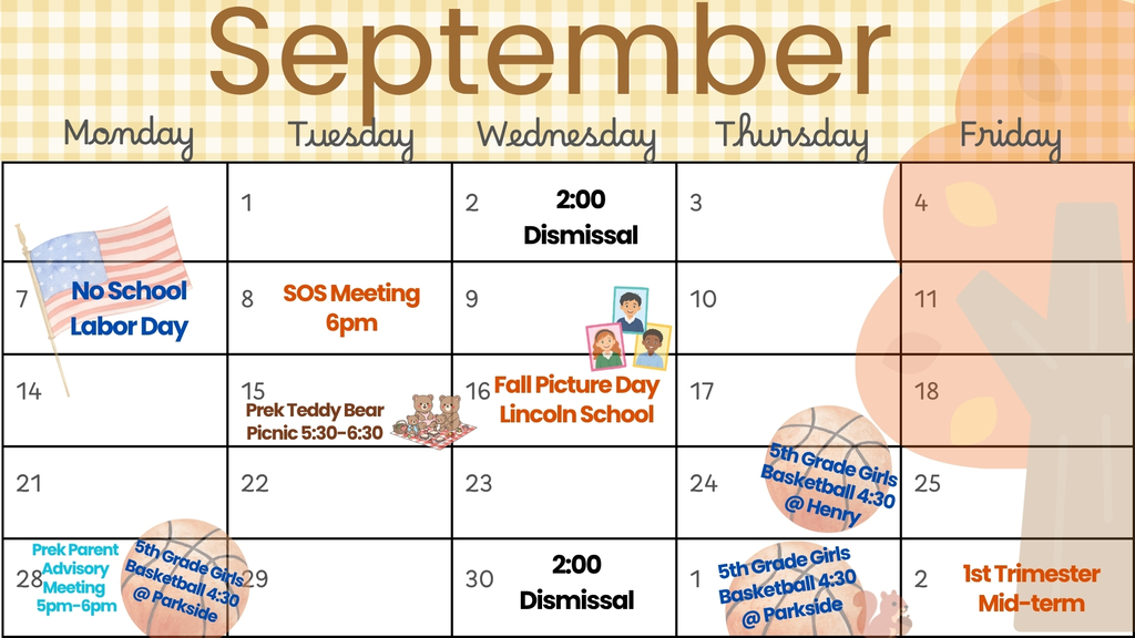 Lincoln School Activity Calendar Sept. 2026