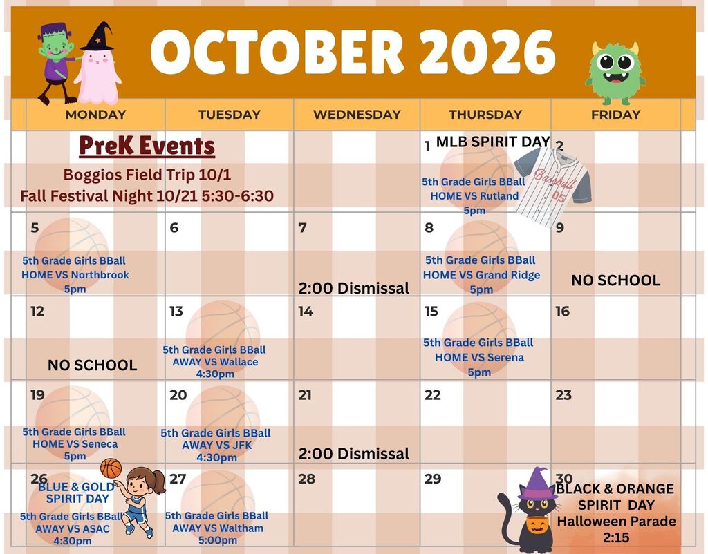 Lincoln School Activity Calendar Oct. 2026