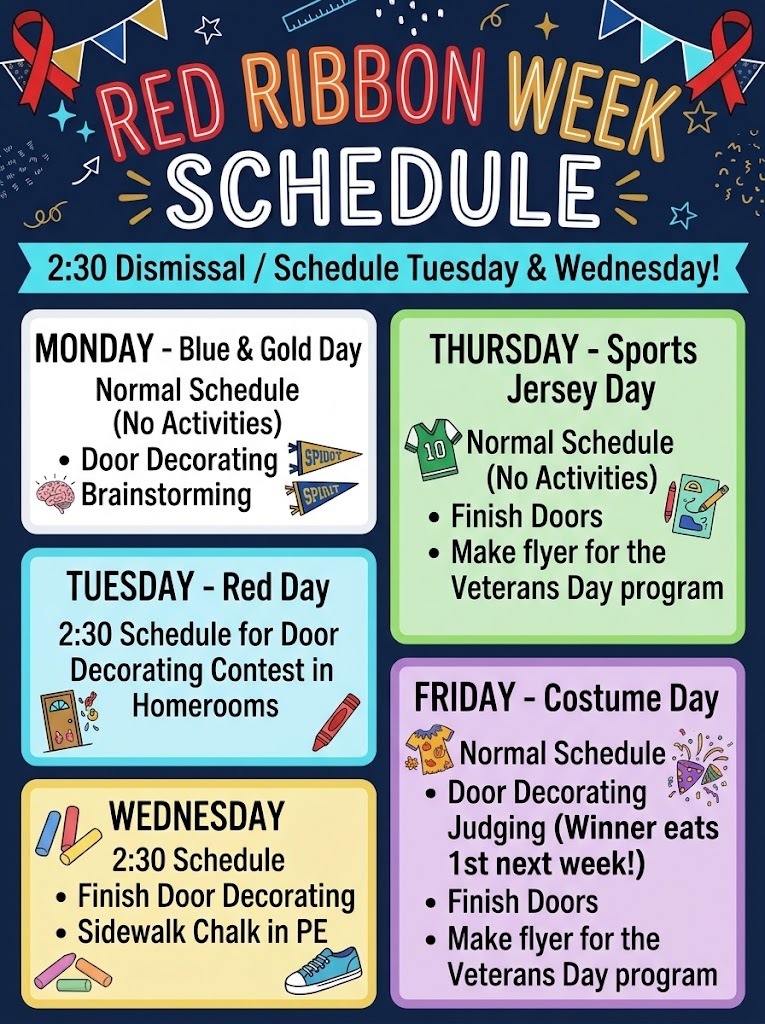 Red Ribbon Week Schedule at Washington School!
