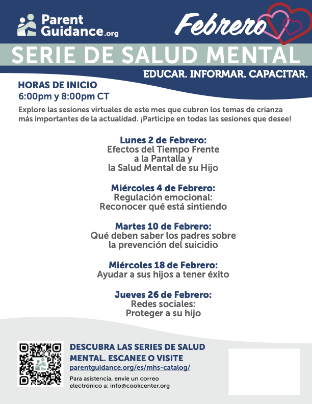 February Monthly Mental Health Series Calendar Spanish