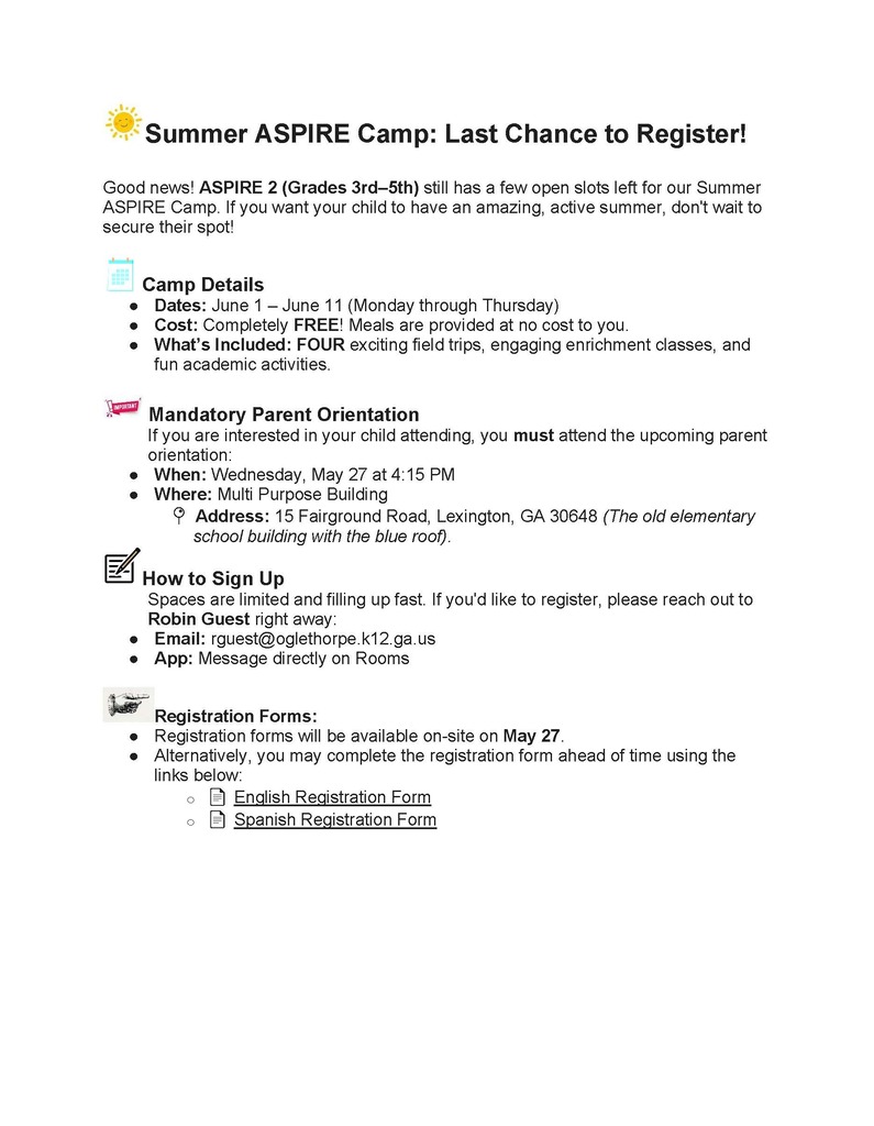 Register for Summer ASPIRE!