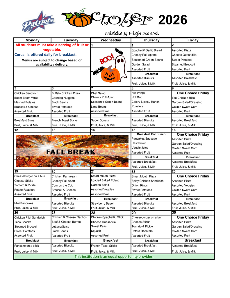 OCHS and OCMS Menus