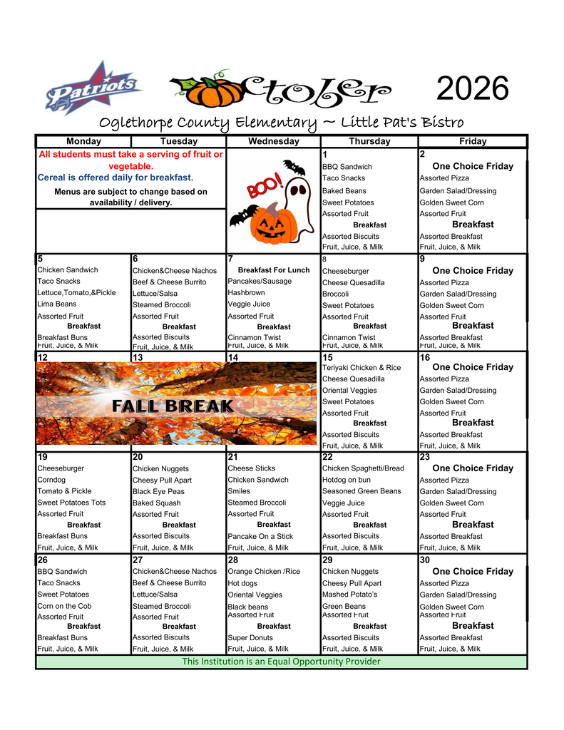 OCES Food Menu
