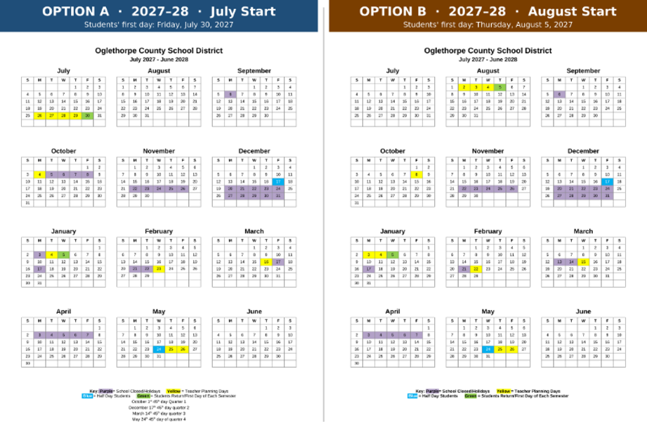 Option A and Option B for calendar selection