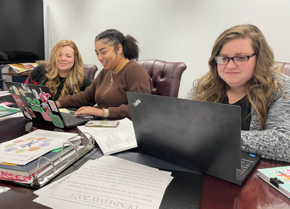 Pictured from left are Bridge Street Site Coordinator Abby Pownall, Wheeling Park site coordinator Unique Murphy and Morgan Tennant who is the site coordinator at Woodsdale and Warwood. Not pictured is Warwood Site Coordinator Heather Weekley.