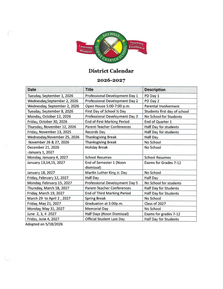 2026-27 Calendar