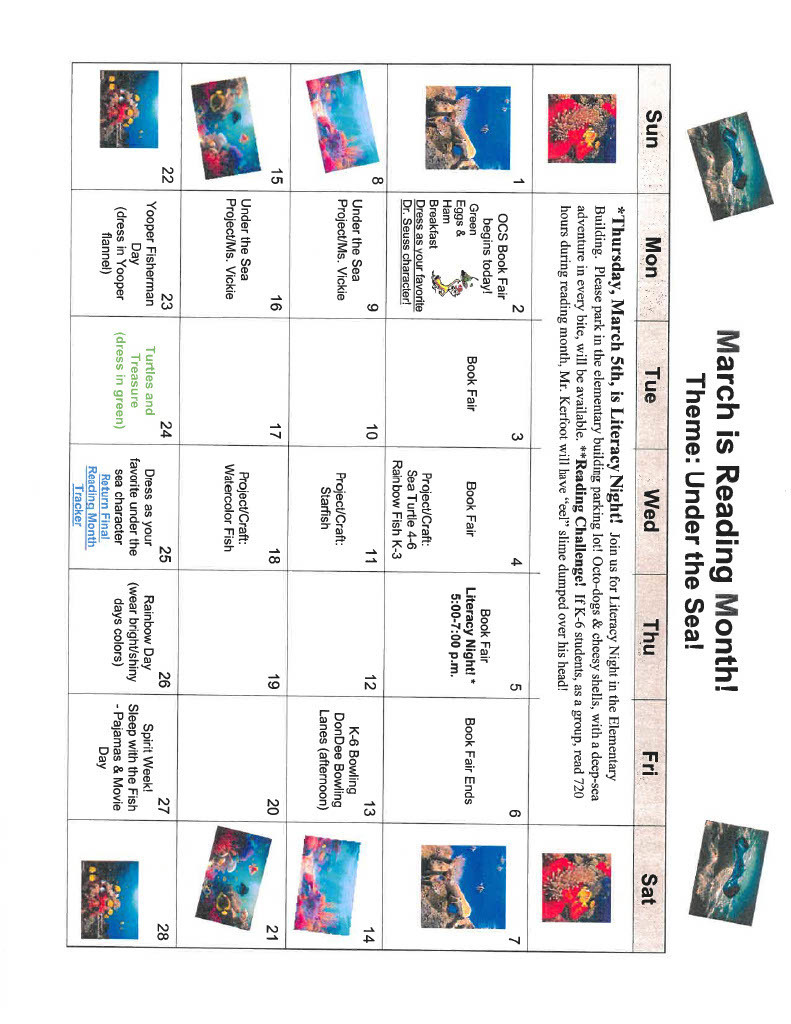 March is Reading Month Calendar 