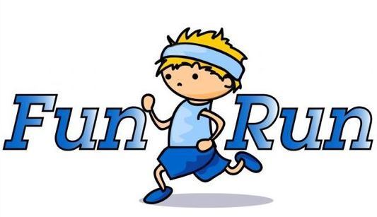 Fun Run. Picture is of a cartoon character dressed in blue running clothes.