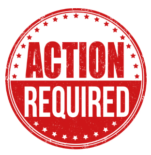 Action Required. Red and white letters.