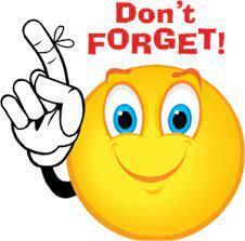 "Don't Forget!" letters are in red. Yellow smiley face pointing it's right hand upward. There is a string wrapped around it's pointer finger.