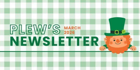 The image has a green leprechaun and reads, "Plew Newslette. March 2026." 