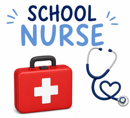 School Nurse. Red and white first aid kit and a stethoscope