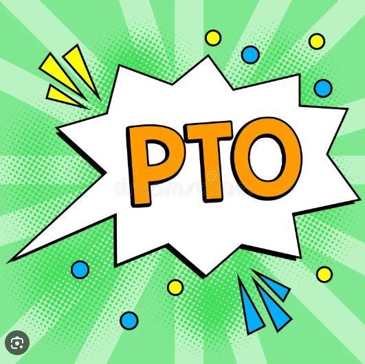 PTO orange letters with green and white background. blue and yellow circles and arrows pointing in all directions
