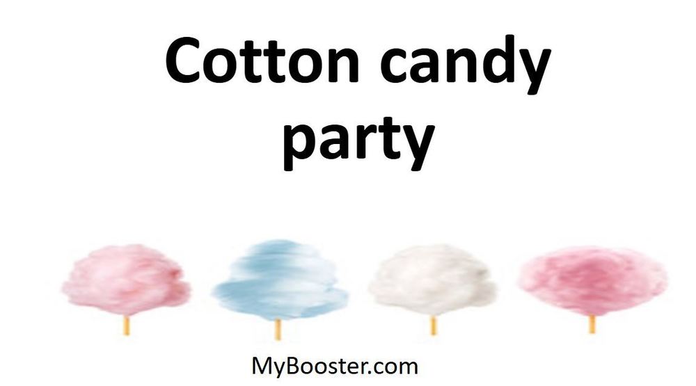 Cotton Candy Party. Picture of cotton candy in the colors of pink, blue and white. My Booster.com