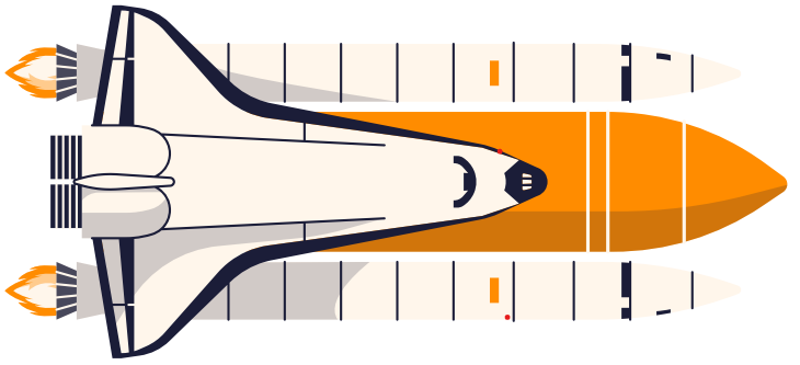 Space Raiders Clipart. Space shuttle that is orange and tan with black outline.