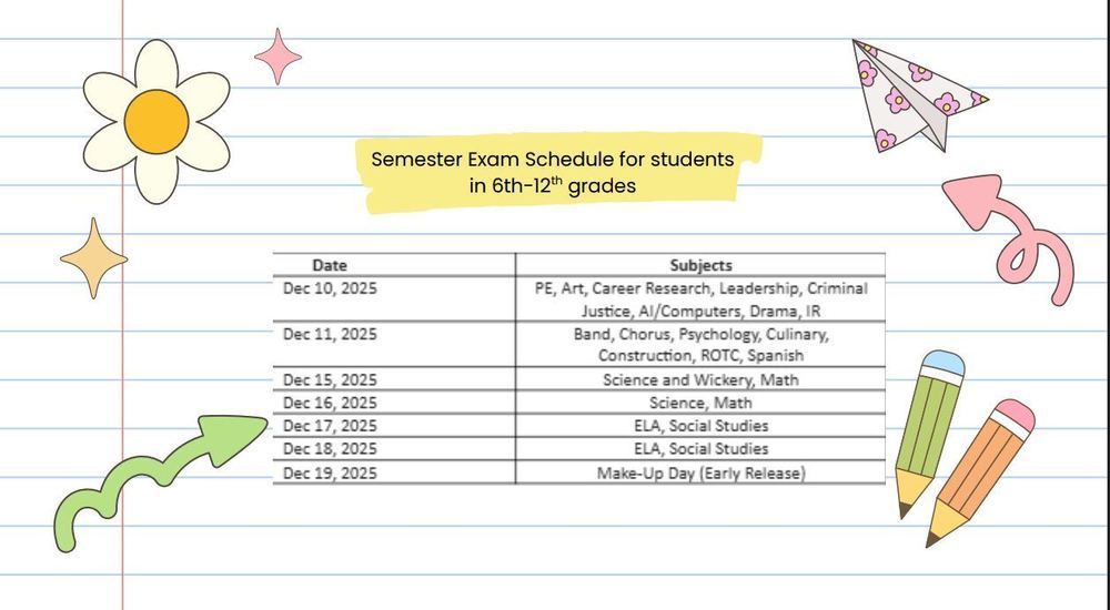 Semester Exam Schedule on notebook paper