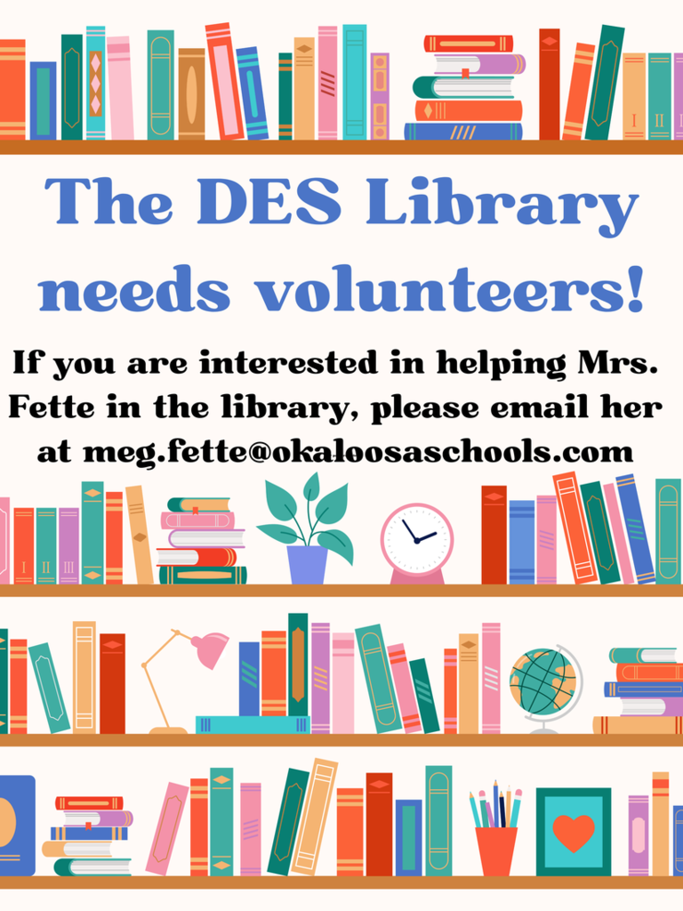 Rows of colorful books on selves with plants, clock, and pencil cups.