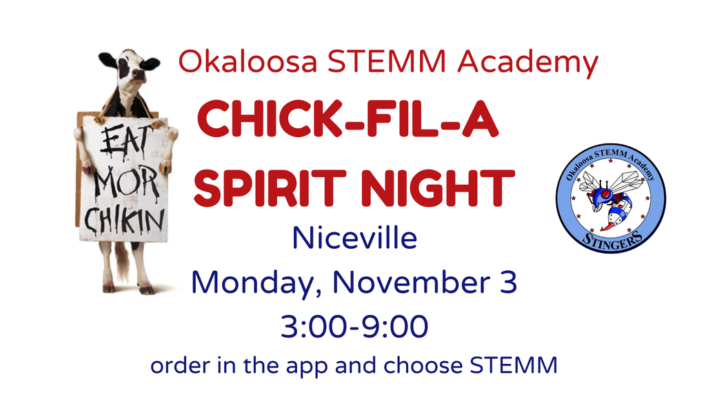 ChickFilA Fundraiser Night November 3 from 3:00 until 9:00. Order in the appa nd choose STEMM at checkout.