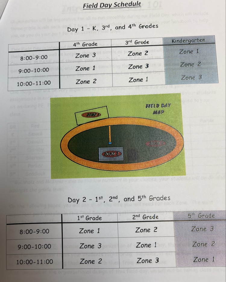 Field Day schedule 