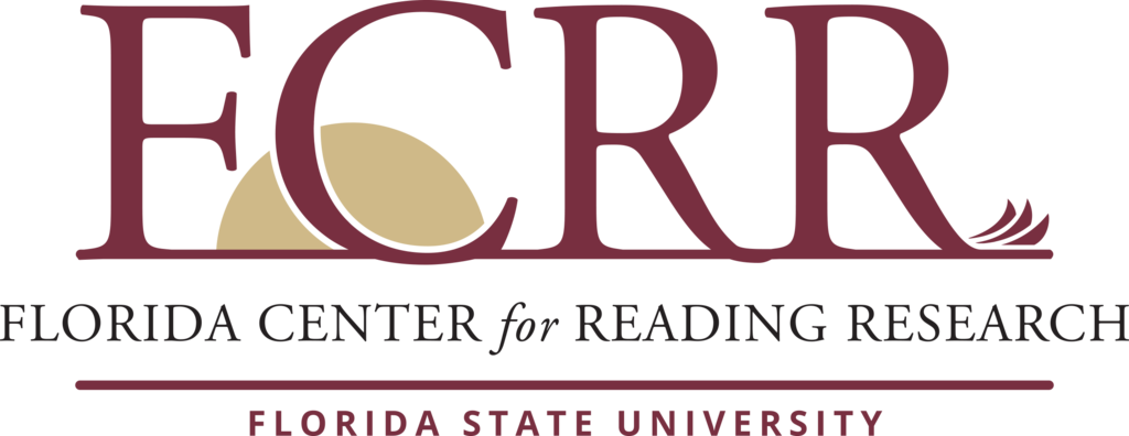Logo for the Florida Center for Reading Research. The large letters “FCRR” appear in maroon with a stylized gold semicircle integrated into the design. Below, the text reads “Florida Center for Reading Research” and “Florida State University” in maroon.