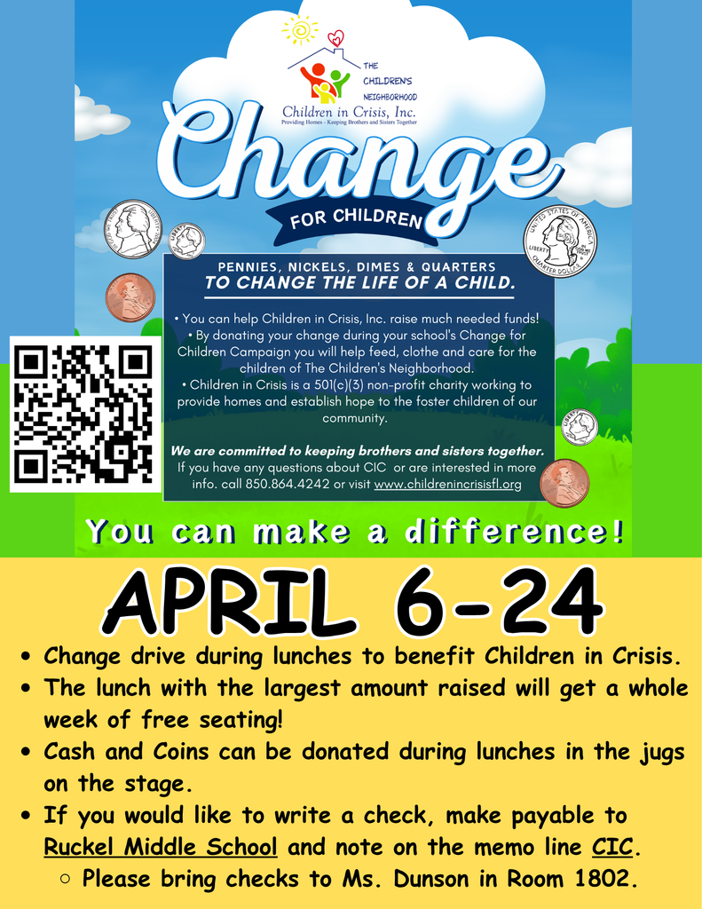Get ready, Rams! 🐏  Our annual Change for Children Drive kicks off next week, running April 6–24! During lunch, you’ll have the opportunity to donate spare change to support Children in Crisis and make a meaningful impact in our community.  💥 Here’s the challenge: The lunch that raises the MOST money will earn a FULL WEEK of free seating in the cafeteria!  Every coin counts—let’s come together, show our RAM pride, and make a difference!
