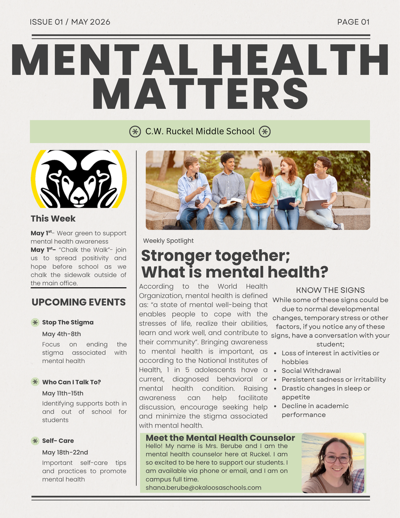 Mental Health Awareness Month of May weekly newsletter 1