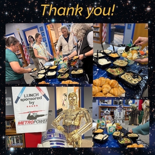 Collage of photos of teachers getting lunch during Teacher Appreciation Week. 