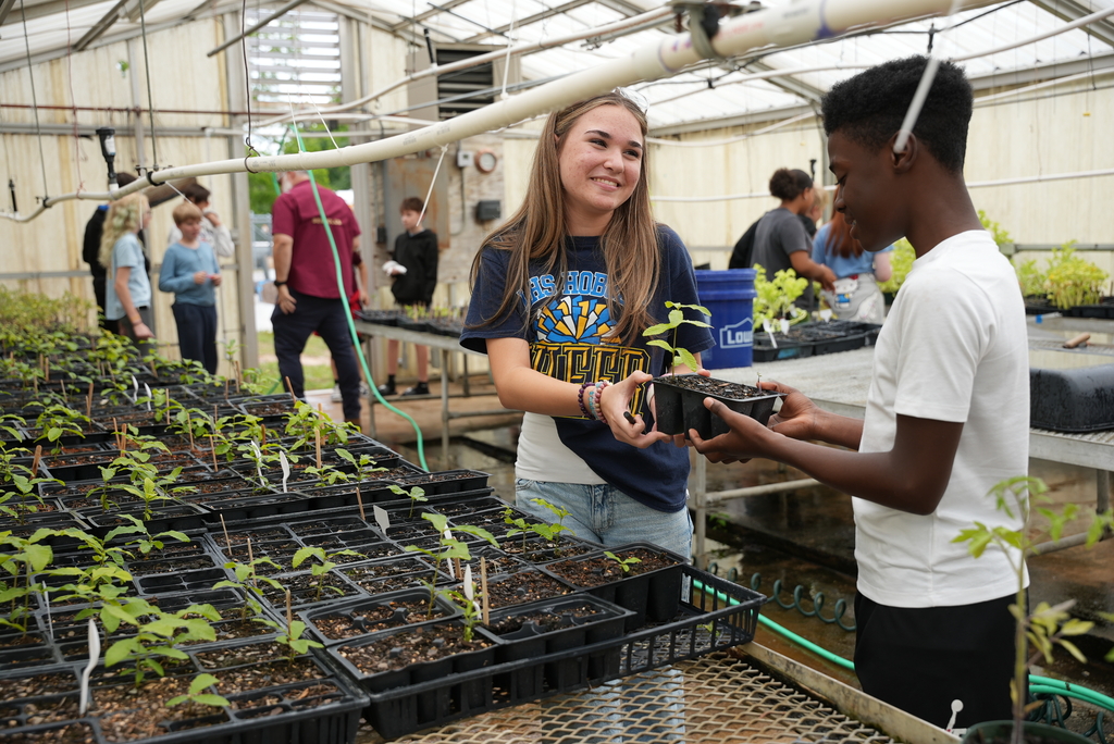 Students in the greenhouse