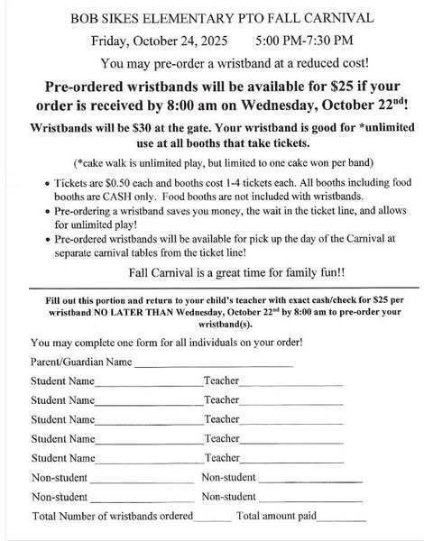 Fall Carnival Wristbands