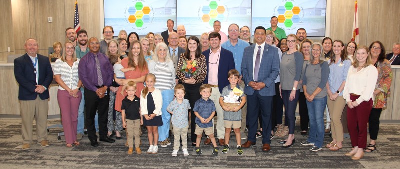 Lindsay Maxey - Assistant Superintendent of Human Resources, at School Board meeting with family, friends, and co-workers.