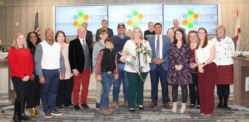 Courtney Huffstutler, Human Resources Program Director, at SB meeting