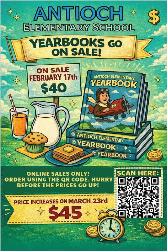 Yearbooks on sale. $40. Online orders only. Price increases to $45 on 3/23