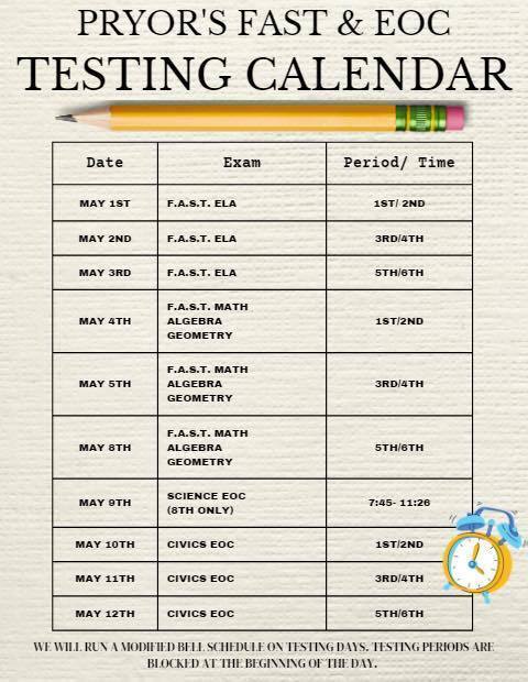 Pryor's FAST and EOC Testing Calendar
