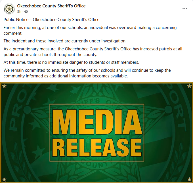 Okeechobee County Sherrif's Office Media Release, 9-22-25