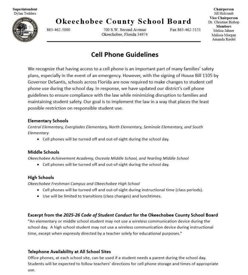 OCSB Cell Phone Guidelines