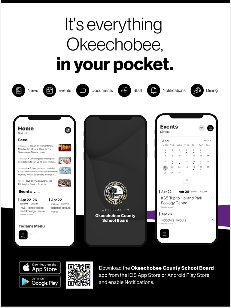 flyer for school district app, its everything Okeechobee in your pocket