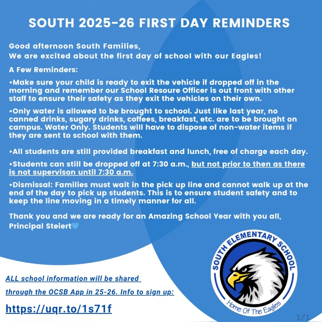 South 1st Day Reminder & Info