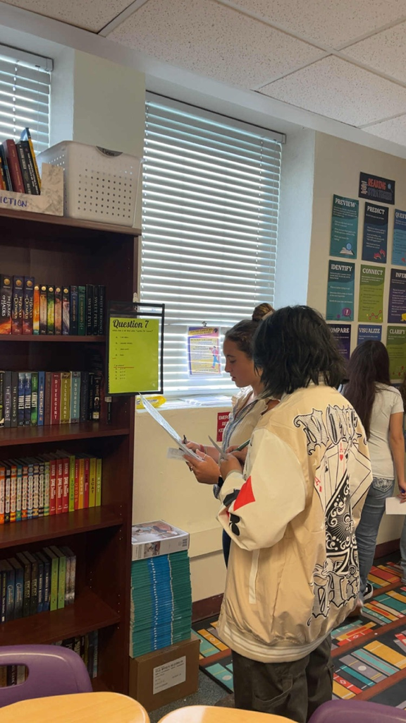 Two students doing activity in English classroom