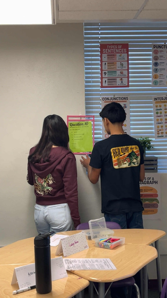 Two students doing activity in English classroom