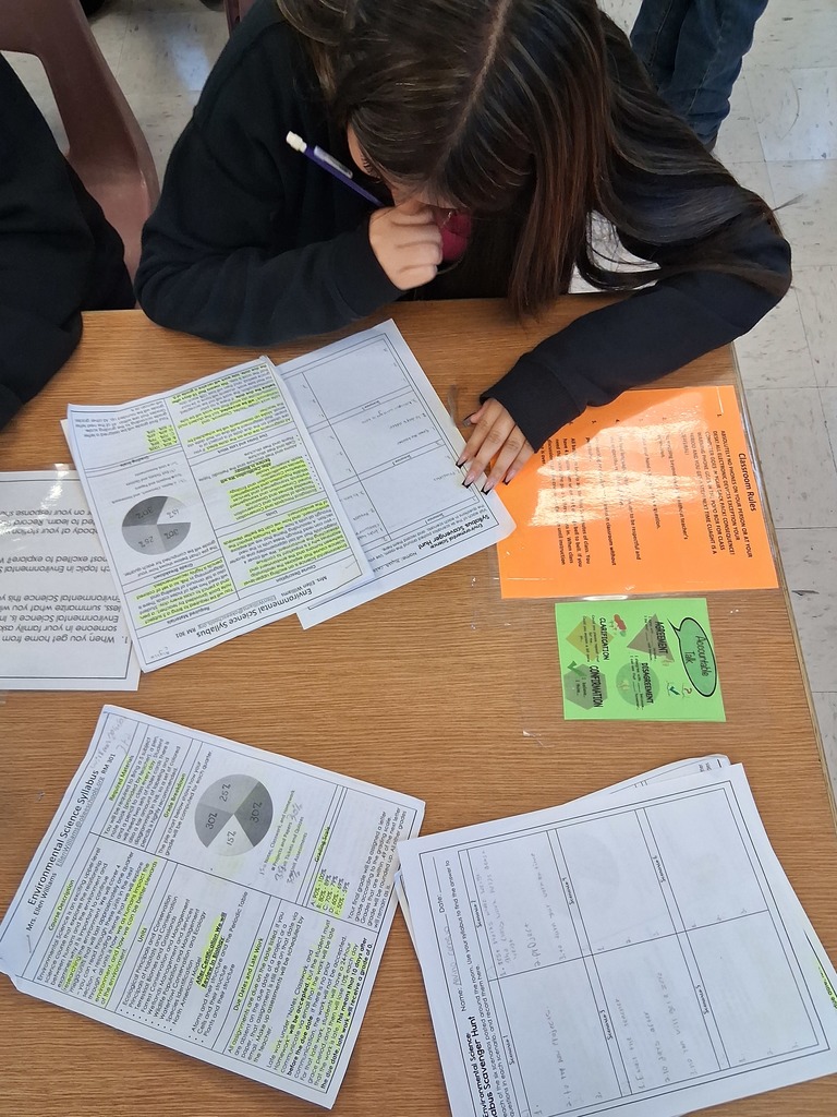 student working on scavenger hunt for science syllabus