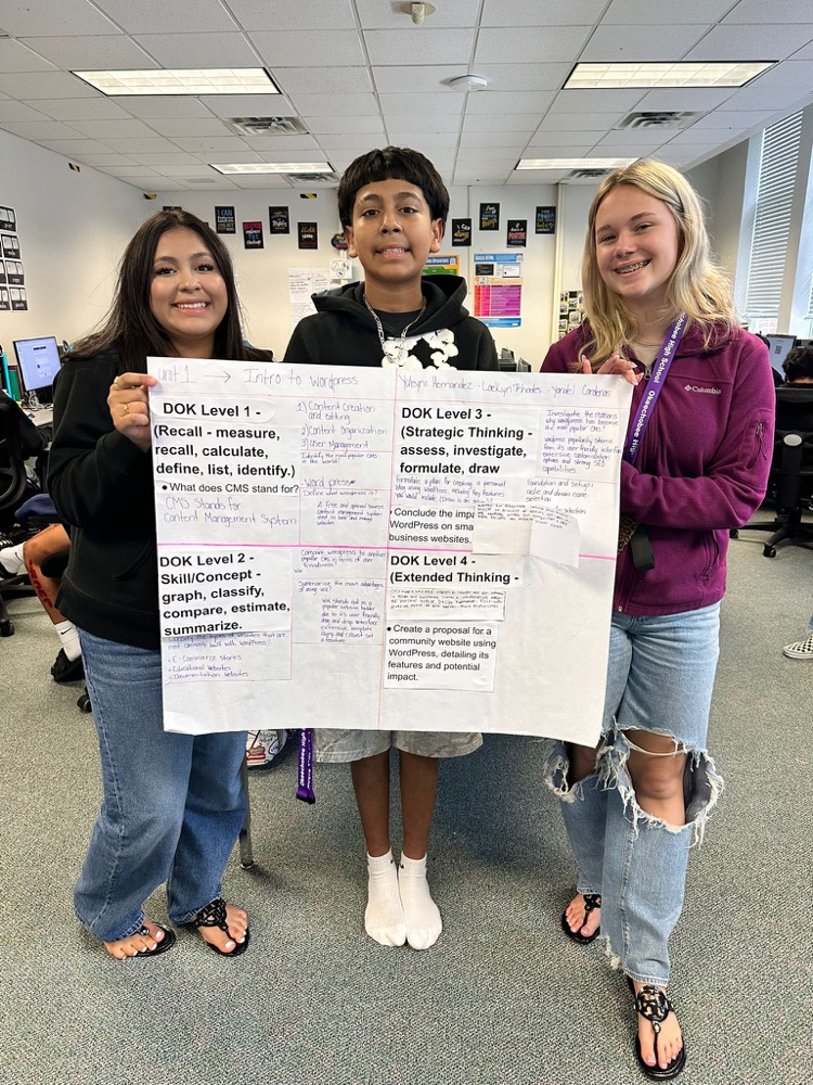 three students holding up dok poster 