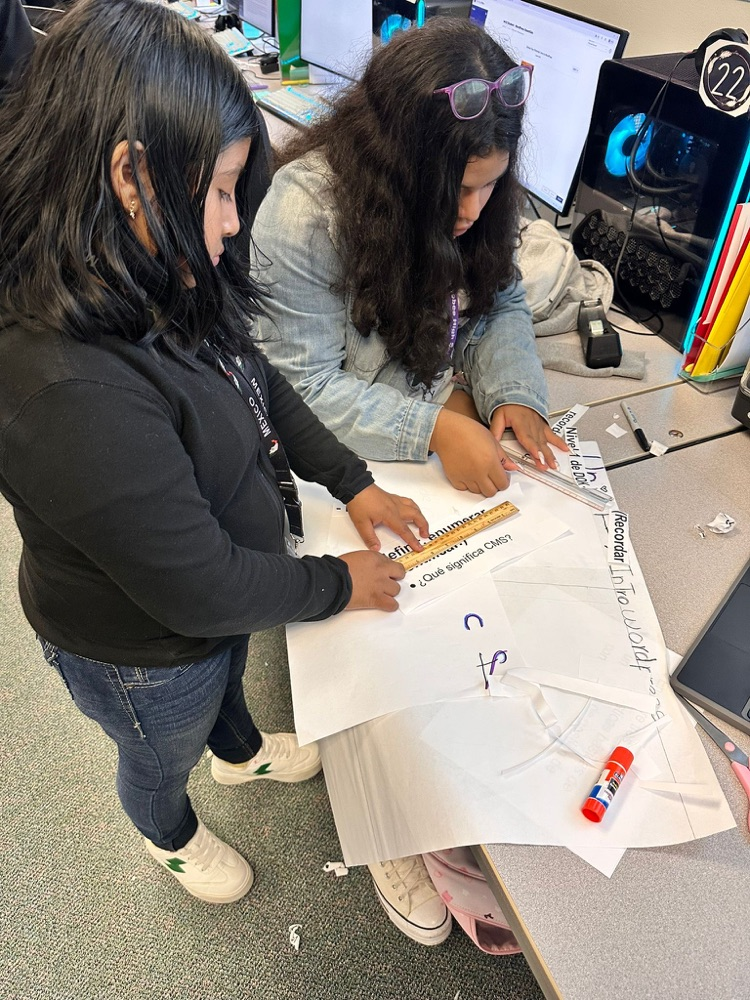 students working on poster in tech class