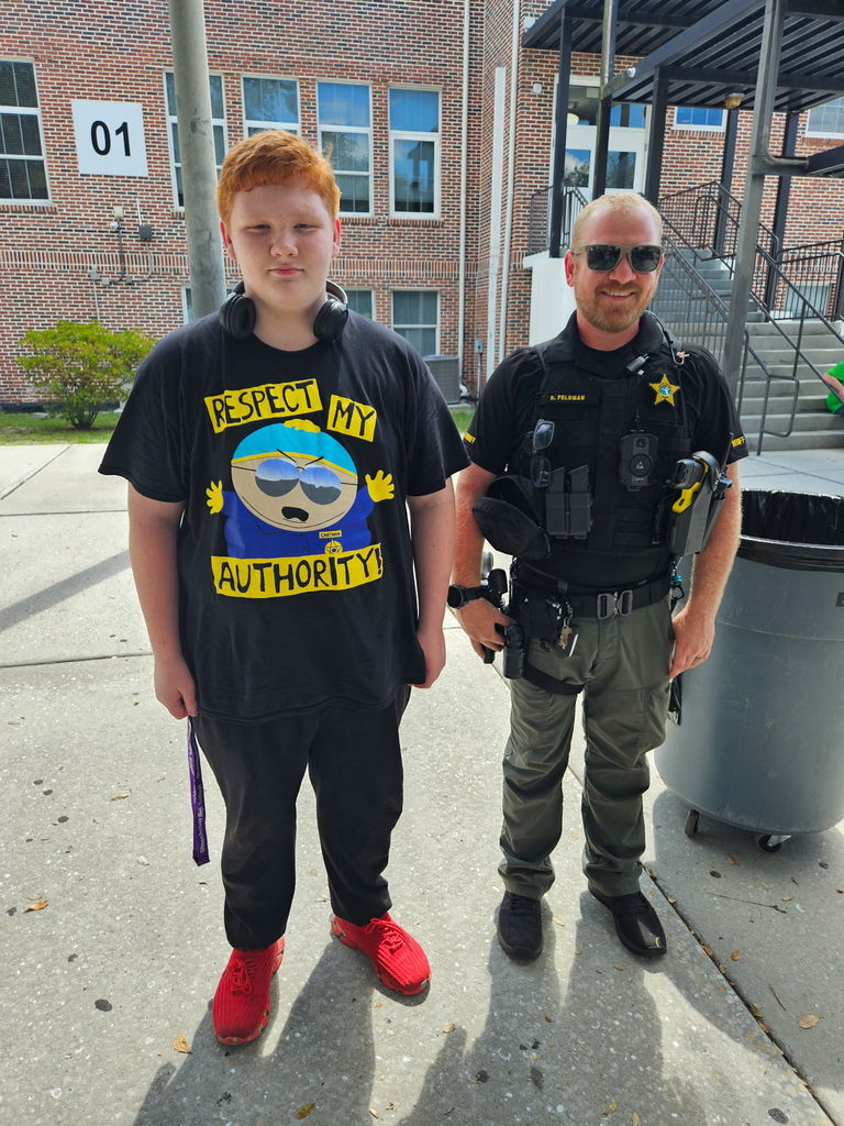 student with SRO outside standing during lunch