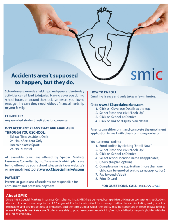 Flyer for student accident insurance